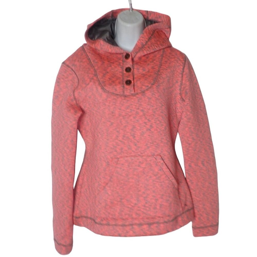 Ojai Womens Hooded Pullover Sweatshirt Button Neck Kangaroo Pocket M‎ Hyper pink